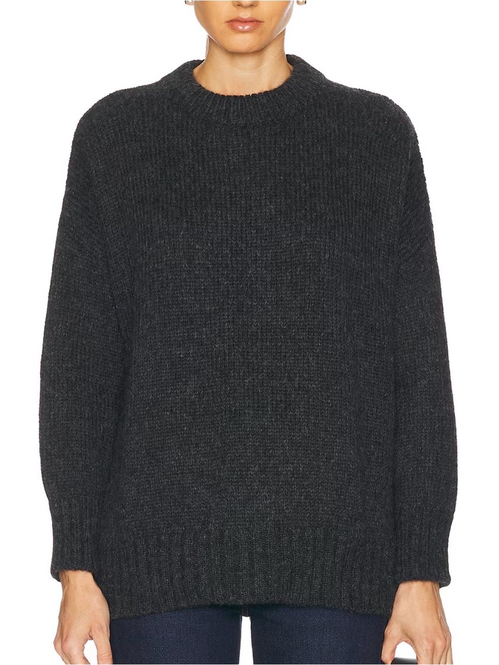 Jenni Kayne Alpaca Cocoon Crewneck Sweater, black oversized drop shoulder small